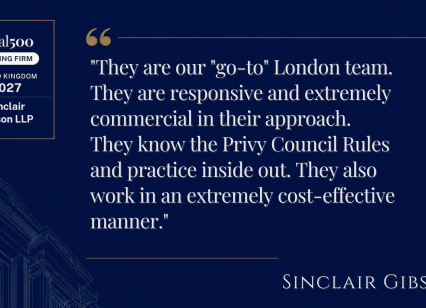 Sinclair Gibson’s Contentious Trusts & Probate Team promoted to Tier 2 in The Legal 500 2027